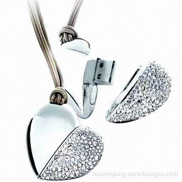 Diamond Jewelry USB Drive, 128MB-64GB Capacity, User-defined Color, USB 2.0, 5-year Warranty